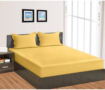 Cotton Satin Stripe 210 Tc Super King Bedsheet with 2Pc Pillow Cover 274 cm X274 cm 1