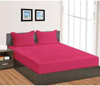 Cotton Satin Stripe 210 Tc Super King Bedsheet with 2Pc Pillow Cover 274 cm X274 cm 1