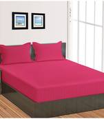 Cotton Satin Stripe 210 Tc Super King Bedsheet with 2Pc Pillow Cover 274 cm X274 cm