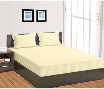 Cotton Satin Stripe 210 Tc Super King Bedsheet with 2Pc Pillow Cover 274 cm X274 cm 1
