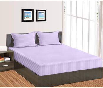 Cotton Satin Stripe 210 Tc Super King Bedsheet with 2Pc Pillow Cover 274 cm X274 cm 1