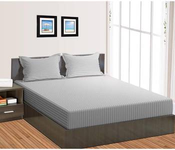 Cotton Satin Stripe 210 Tc Super King Bedsheet with 2Pc Pillow Cover 274 cm X274 cm 1