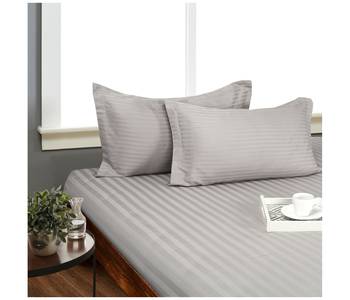 Cotton Satin Stripe 210 Tc Super King Bedsheet with 2Pc Pillow Cover 274 cm X274 cm 2