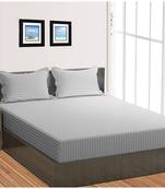 Cotton Satin Stripe 210 Tc Super King Bedsheet with 2Pc Pillow Cover 274 cm X274 cm