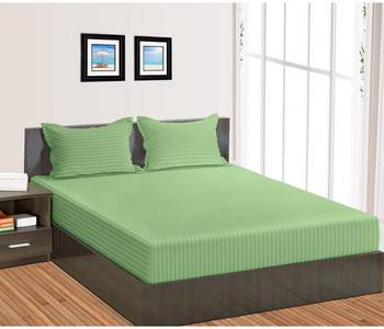 Cotton Satin Stripe 210 Tc Super King Bedsheet with 2Pc Pillow Cover 274 cm X274 cm 1