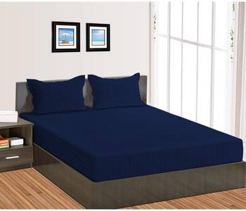 Cotton Satin Stripe 210 Tc Super King Bedsheet with 2Pc Pillow Cover 274 cm X274 cm 1