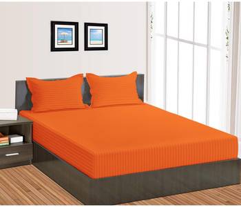 Cotton Satin Stripe 210 Tc Super King Bedsheet with 2Pc Pillow Cover 274 cm X274 cm 1