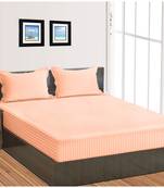 Cotton Satin Stripe 210 Tc Super King Bedsheet with 2Pc Pillow Cover 274 cm X274 cm