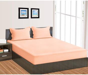 Cotton Satin Stripe 210 Tc Super King Bedsheet with 2Pc Pillow Cover 274 cm X274 cm 1