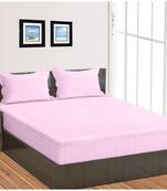 Cotton Satin Stripe 210 Tc Super King Bedsheet with 2Pc Pillow Cover 274 cm X274 cm