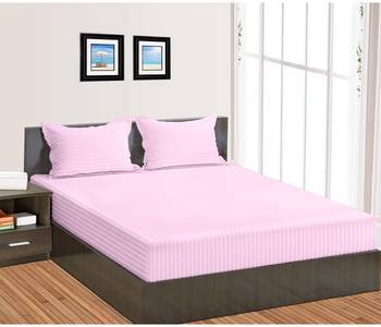 Cotton Satin Stripe 210 Tc Super King Bedsheet with 2Pc Pillow Cover 274 cm X274 cm 1