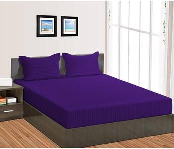 Cotton Satin Stripe 210 Tc Super King Bedsheet with 2Pc Pillow Cover 274 cm X274 cm 1