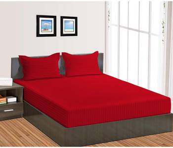 Cotton Satin Stripe 210 Tc Super King Bedsheet with 2Pc Pillow Cover 274 cm X274 cm 1