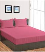 Cotton Satin Stripe 210 Tc Super King Bedsheet with 2Pc Pillow Cover 274 cm X274 cm