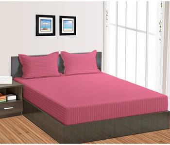 Cotton Satin Stripe 210 Tc Super King Bedsheet with 2Pc Pillow Cover 274 cm X274 cm 1