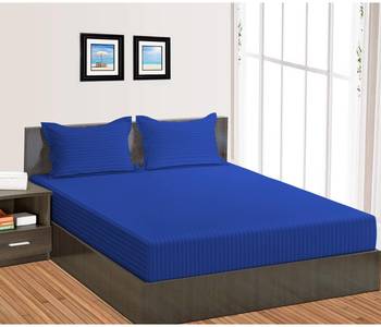 Cotton Satin Stripe 210 Tc Super King Bedsheet with 2Pc Pillow Cover 274 cm X274 cm 1