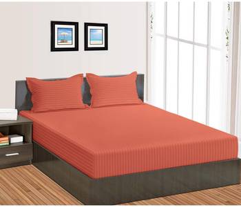 Cotton Satin Stripe 210 Tc Super King Bedsheet with 2Pc Pillow Cover 274 cm X274 cm 1