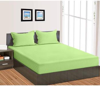 Cotton Satin Stripe 210 Tc Super King Bedsheet with 2Pc Pillow Cover 274 cm X274 cm 1