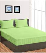 Cotton Satin Stripe 210 Tc Super King Bedsheet with 2Pc Pillow Cover 274 cm X274 cm