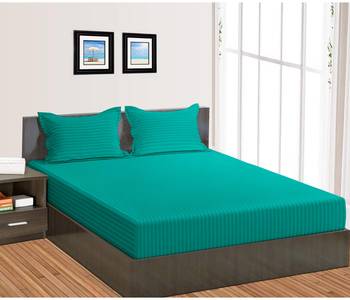 Cotton Satin Stripe 210 Tc Super King Bedsheet with 2Pc Pillow Cover 274 cm X274 cm 1
