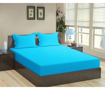 Cotton Satin Stripe 210 Tc Super King Bedsheet with 2Pc Pillow Cover 274 cm X274 cm 1