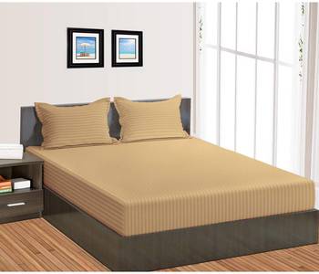 Cotton Satin Stripe 210 Tc Super King Bedsheet with 2Pc Pillow Cover 274 cm X274 cm 1