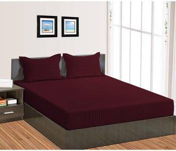 Cotton Satin Stripe 210 Tc Super King Bedsheet with 2Pc Pillow Cover 274 cm X274 cm 1