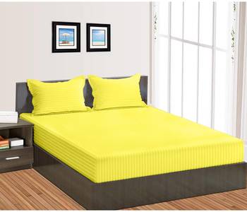 Cotton Satin Stripe 210 Tc Super King Bedsheet with 2Pc Pillow Cover 274 cm X274 cm 1