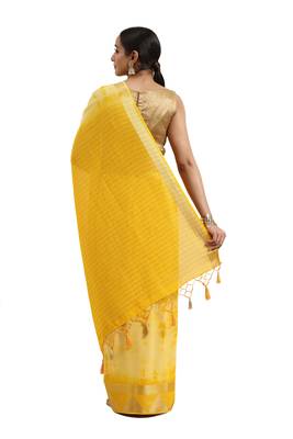 Gold woven chiffon saree with blouse 4