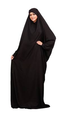 JSDC Women Black Color Plain Long Flairs Qatari Nida Jilbab Abaya (Free Size) 2