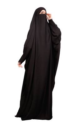 JSDC Women Black Color Plain Long Flairs Qatari Nida Jilbab Abaya (Free Size) 3