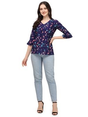 Blue printed crepe crop-tops 1