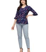 Blue printed crepe crop-tops