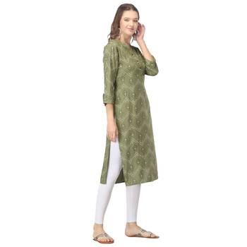 Olive printed rayon long-kurtis 4