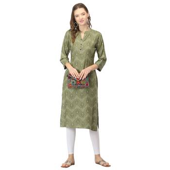 Olive printed rayon long-kurtis 5