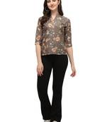 Grey printed crepe crop-tops