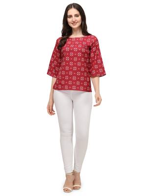 Pink printed crepe crop-tops 1