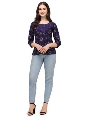 Navy-blue printed crepe crop-tops 1