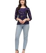 Navy-blue printed crepe crop-tops