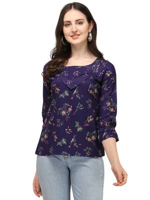 Navy-blue printed crepe crop-tops 2