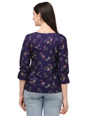 Navy-blue printed crepe crop-tops 3