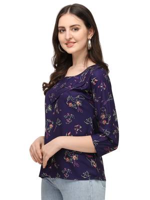Navy-blue printed crepe crop-tops 4
