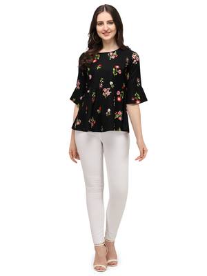 Black printed crepe crop-tops 1