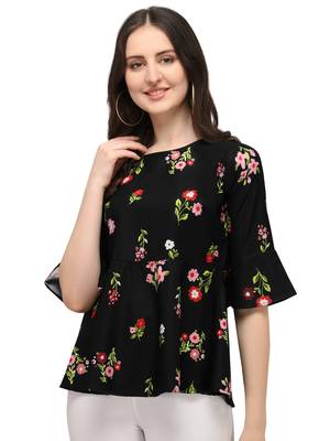 Black printed crepe crop-tops 2