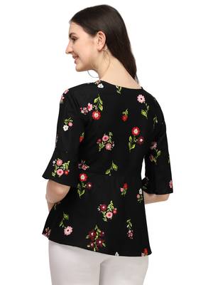 Black printed crepe crop-tops 3