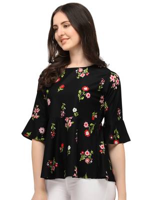 Black printed crepe crop-tops 4