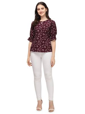 Wine printed crepe crop-tops 1