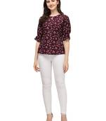 Wine printed crepe crop-tops