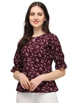 Wine printed crepe crop-tops 2