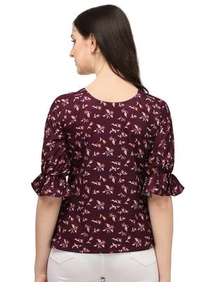 Wine printed crepe crop-tops 3